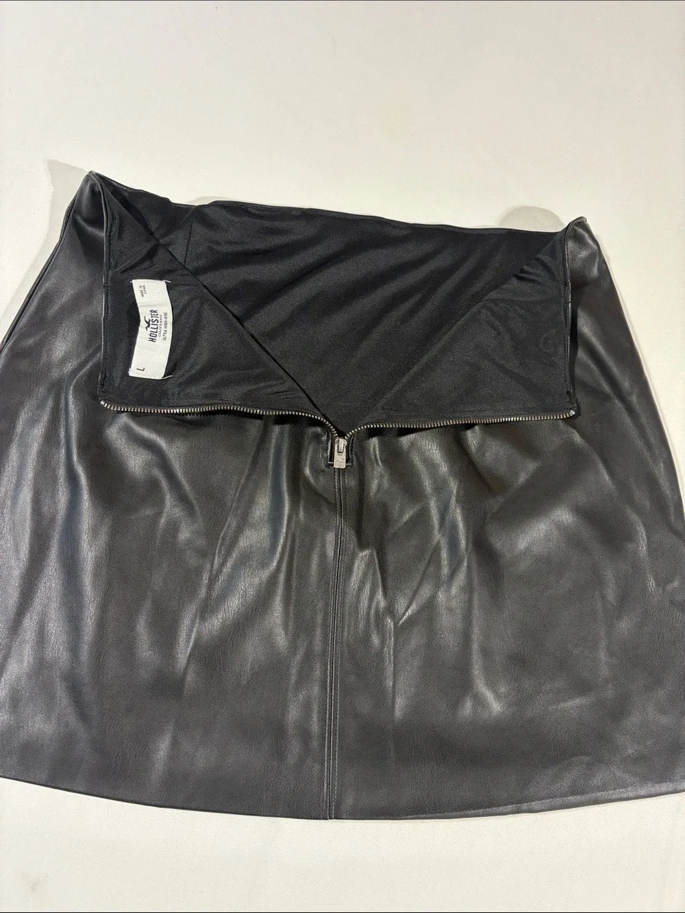 Hollister Black Faux Leather Mini Skirt with Front Slit Large